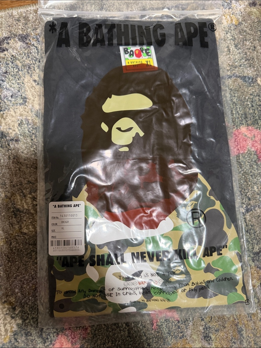 Bape Black T-Shirt with Multicolor Camo Ape Head